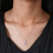 Pink Stone Square Design Cushion Diamond 925 Sterling Silver Pendant Set for Women