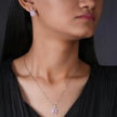 Pink Stone Square Design Cushion Diamond 925 Sterling Silver Pendant Set for Women
