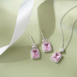 Pink Stone Square Design Cushion Diamond 925 Sterling Silver Pendant Set for Women