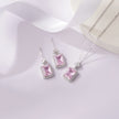 Pink Stone Square Design Cushion Diamond 925 Sterling Silver Pendant Set for Women