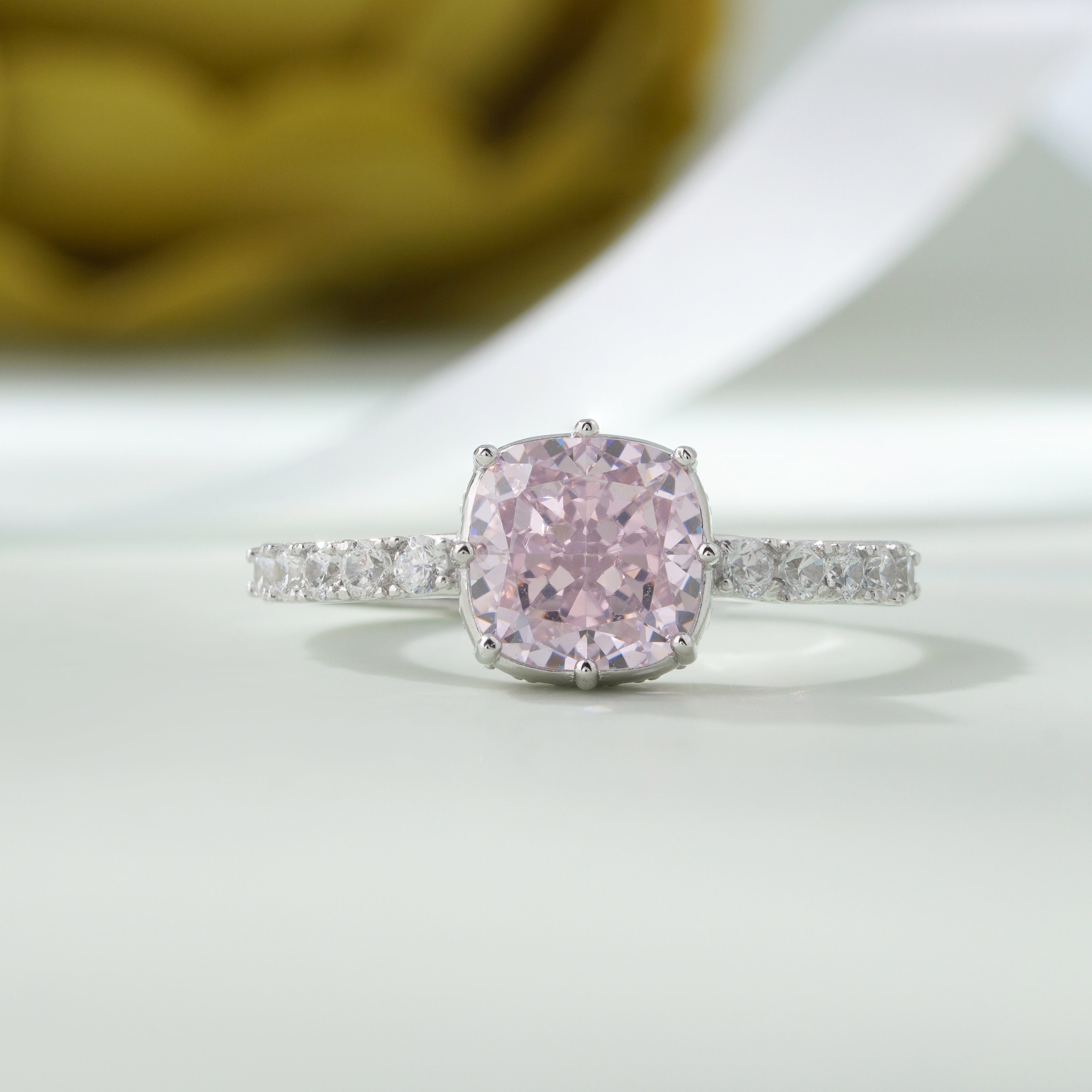 Pink Cushion Solitaire Ring