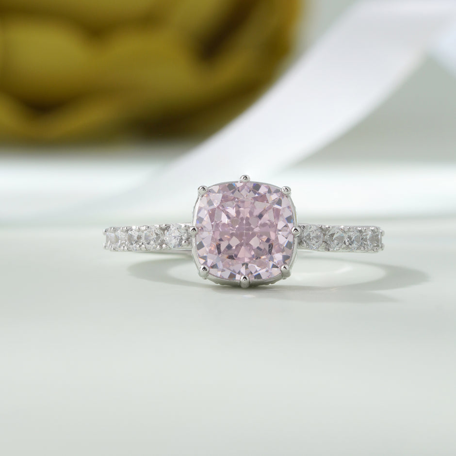 Pink Cushion Solitaire Ring