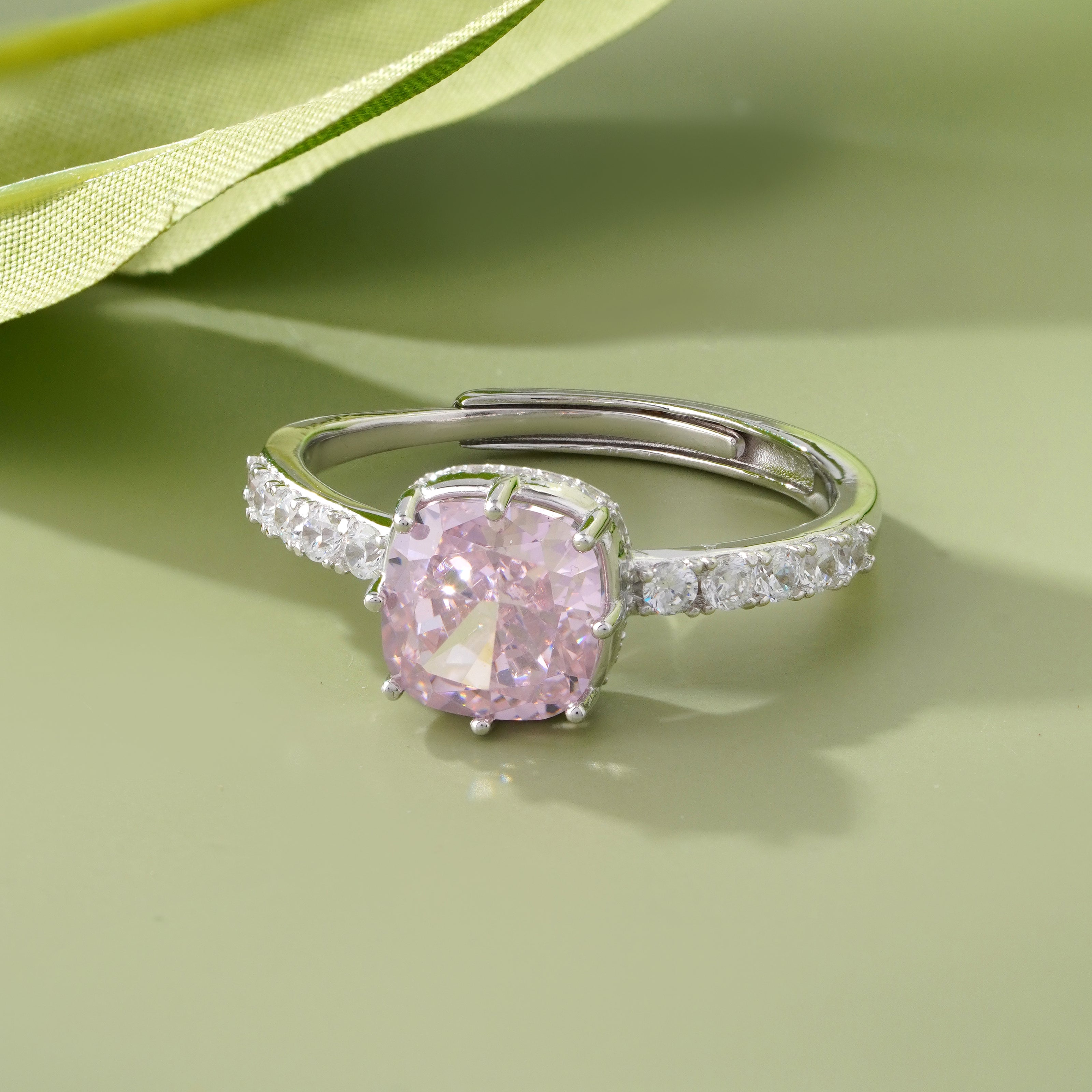 Pink Cushion Solitaire Ring