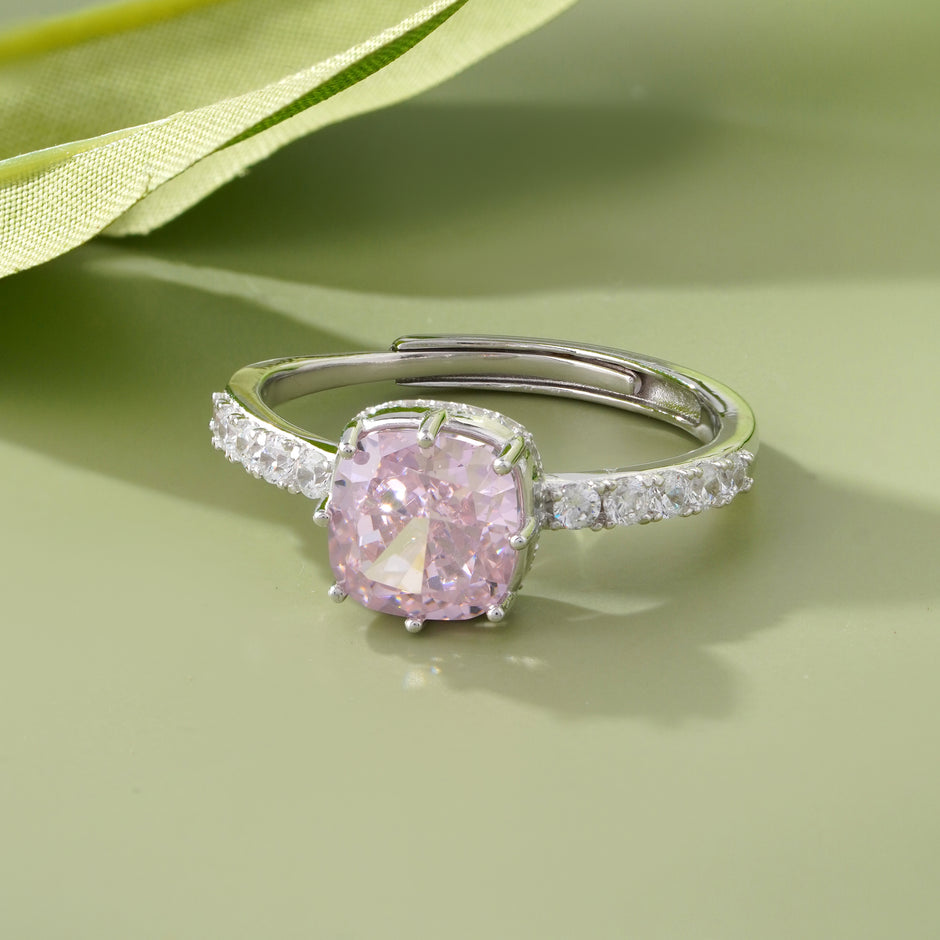 Pink Cushion Solitaire Ring