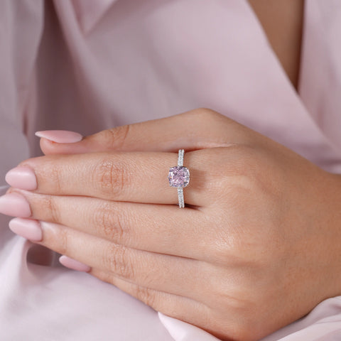 Pink Cushion Solitaire Ring