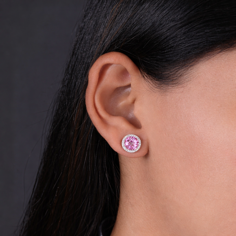 Pink Diamond Round Design 925 Sterling Silver Stud Earrings for Women
