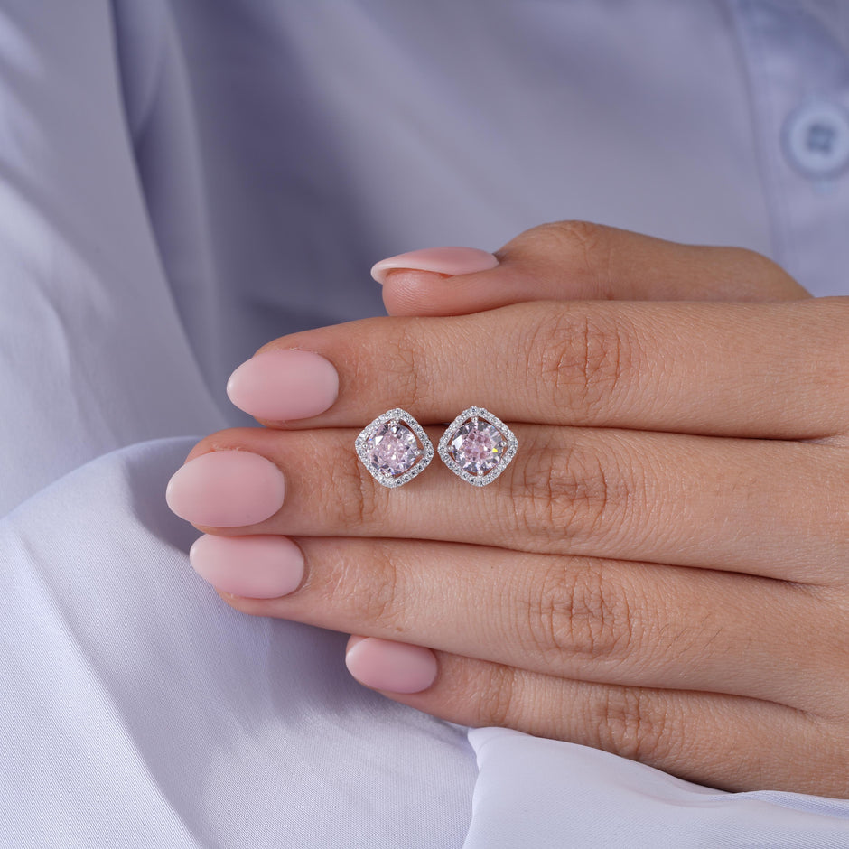 Pink stone 925 silver stud earrings