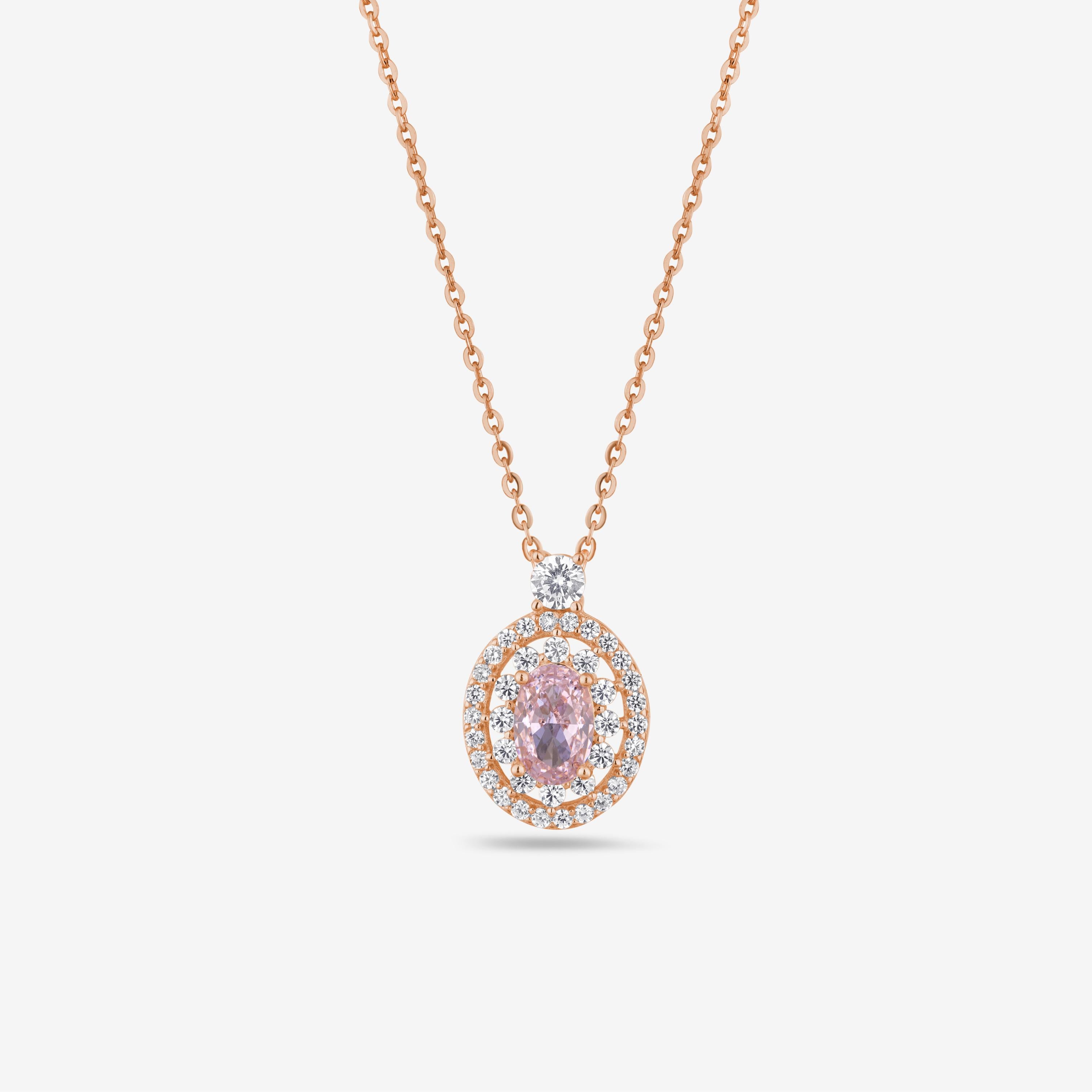 pink stone oval diamond 925 silver rose gold pendant chain