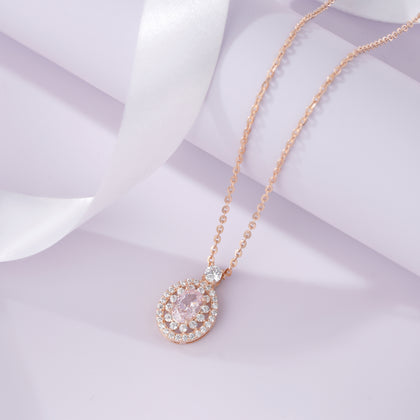 pink stone oval diamond 925 silver rose gold pendant chain