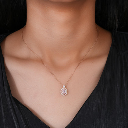 pink stone oval diamond 925 silver rose gold pendant chain