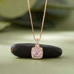 Pink Stone Square Shape 925 Sterling Silver Rose Gold Pendant Chain for Women