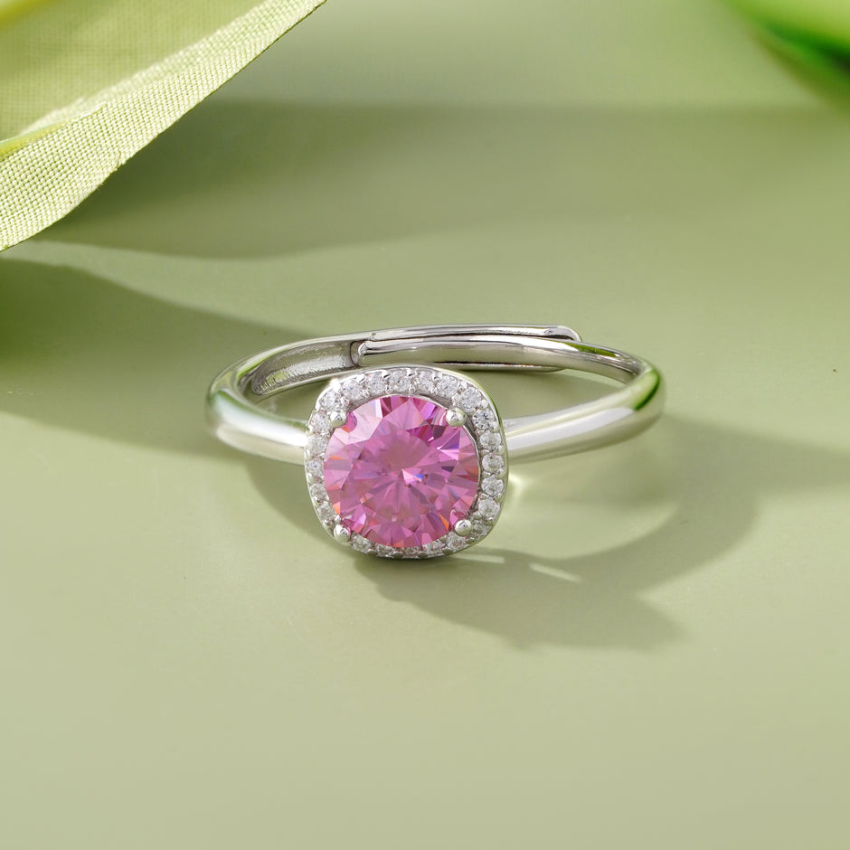 Pink Diamond Silver Ring