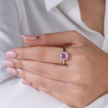 Pink Diamond Silver Ring