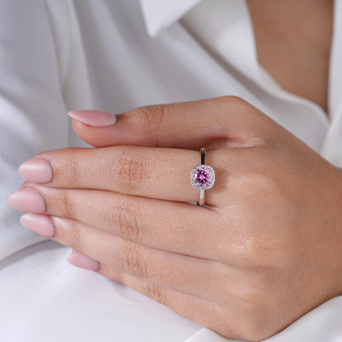 Pink Diamond Silver Ring
