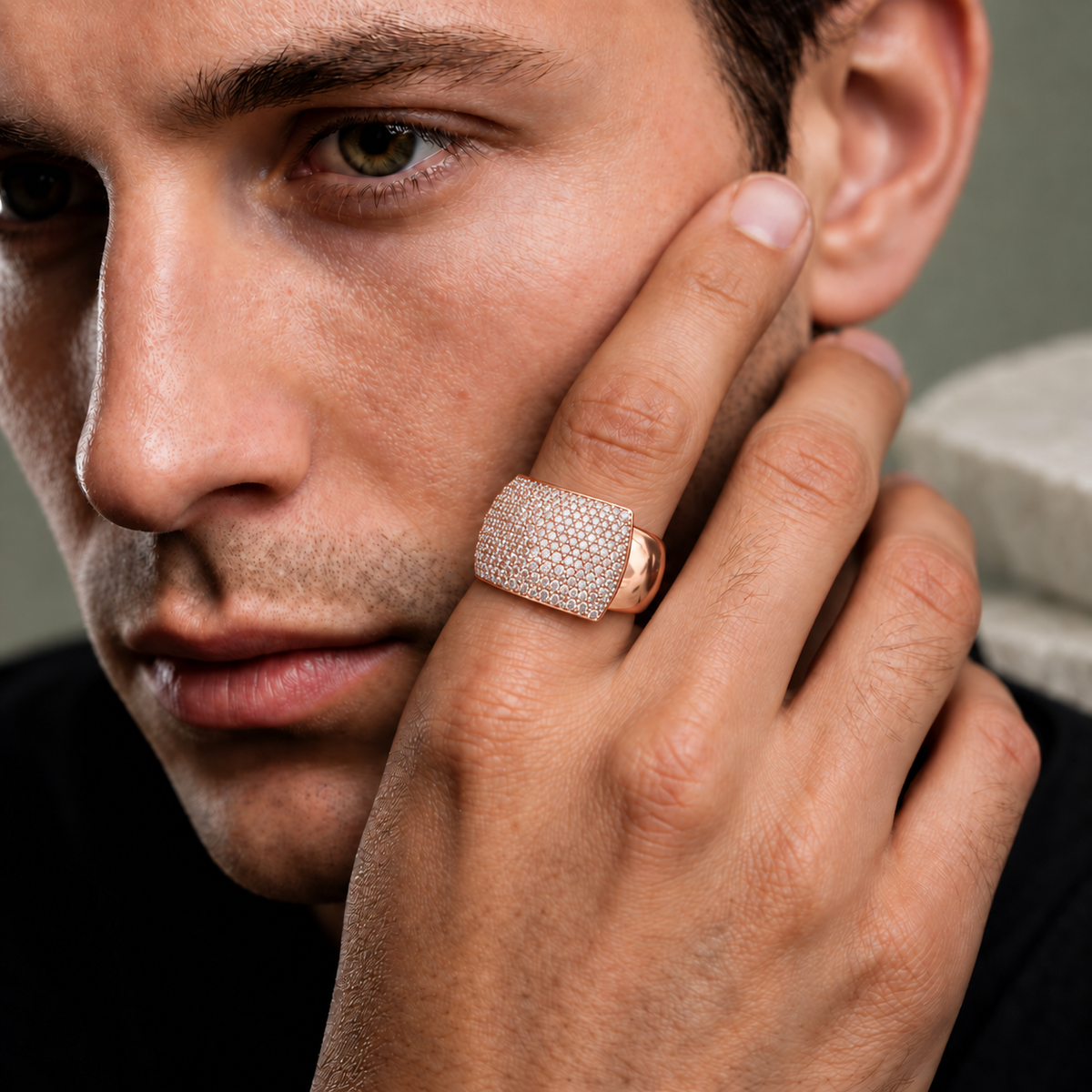 Bold CZ Diamond 925 Sterling Silver Rose Gold for Men