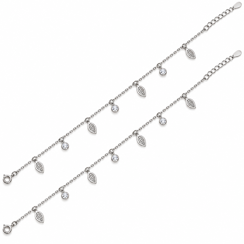 Elegant Silver Leaf Charm Anklet