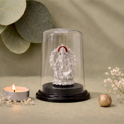 Premium Ganesh devotional murti elegant glass dome home decor