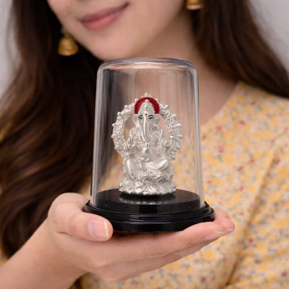Premium Ganesh devotional murti elegant glass dome home decor