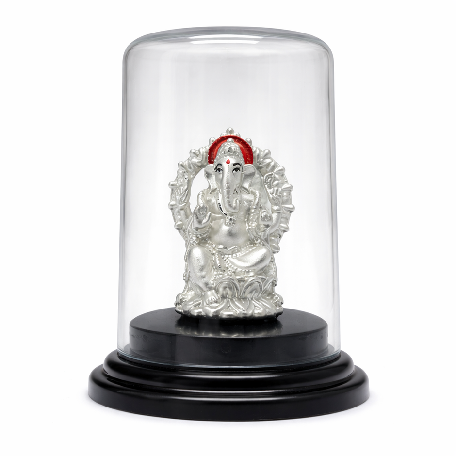 Premium Ganesh devotional murti elegant glass dome home decor