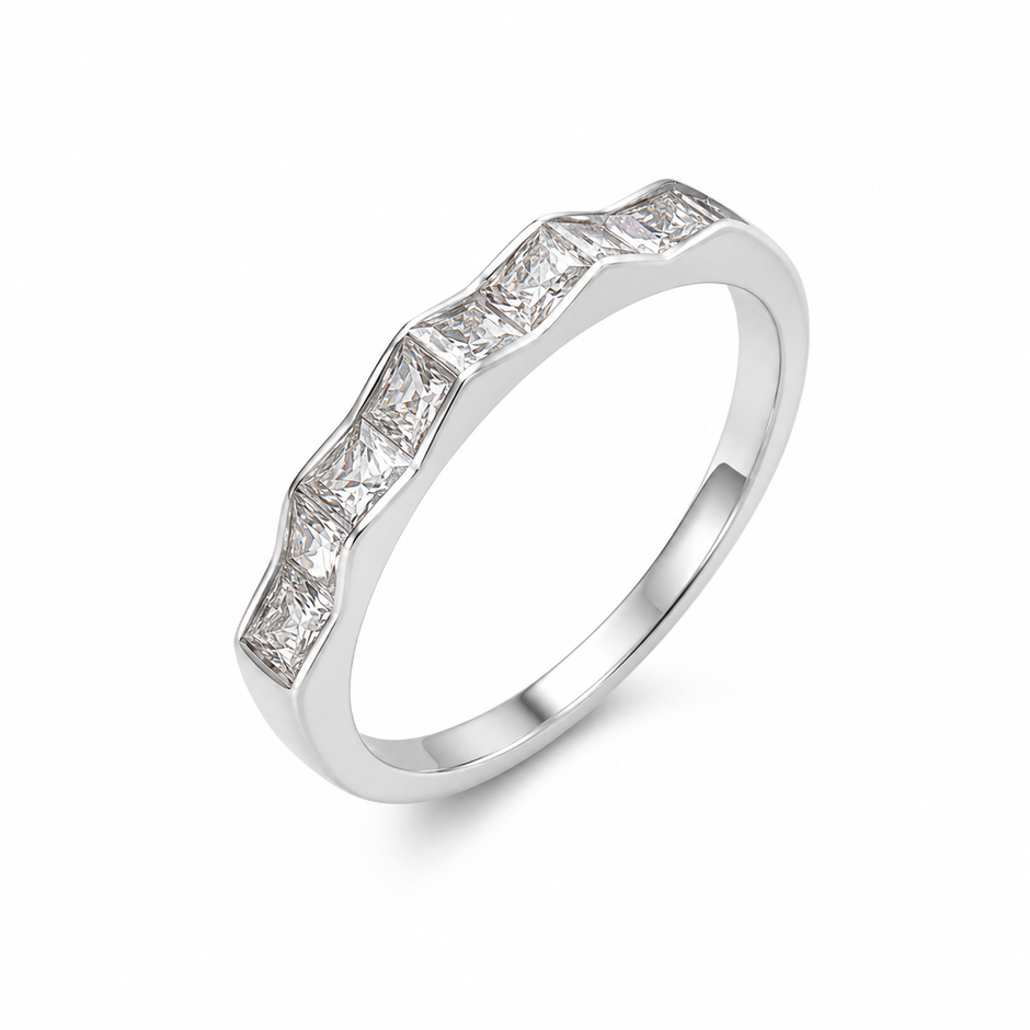 925 Sterling Silver Geometric Princess CZ Band Ring for Women