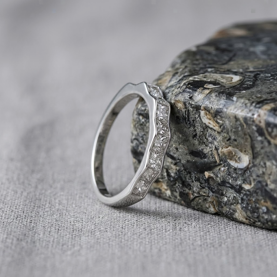 925 Sterling Silver Geometric Princess CZ Band Ring for Women