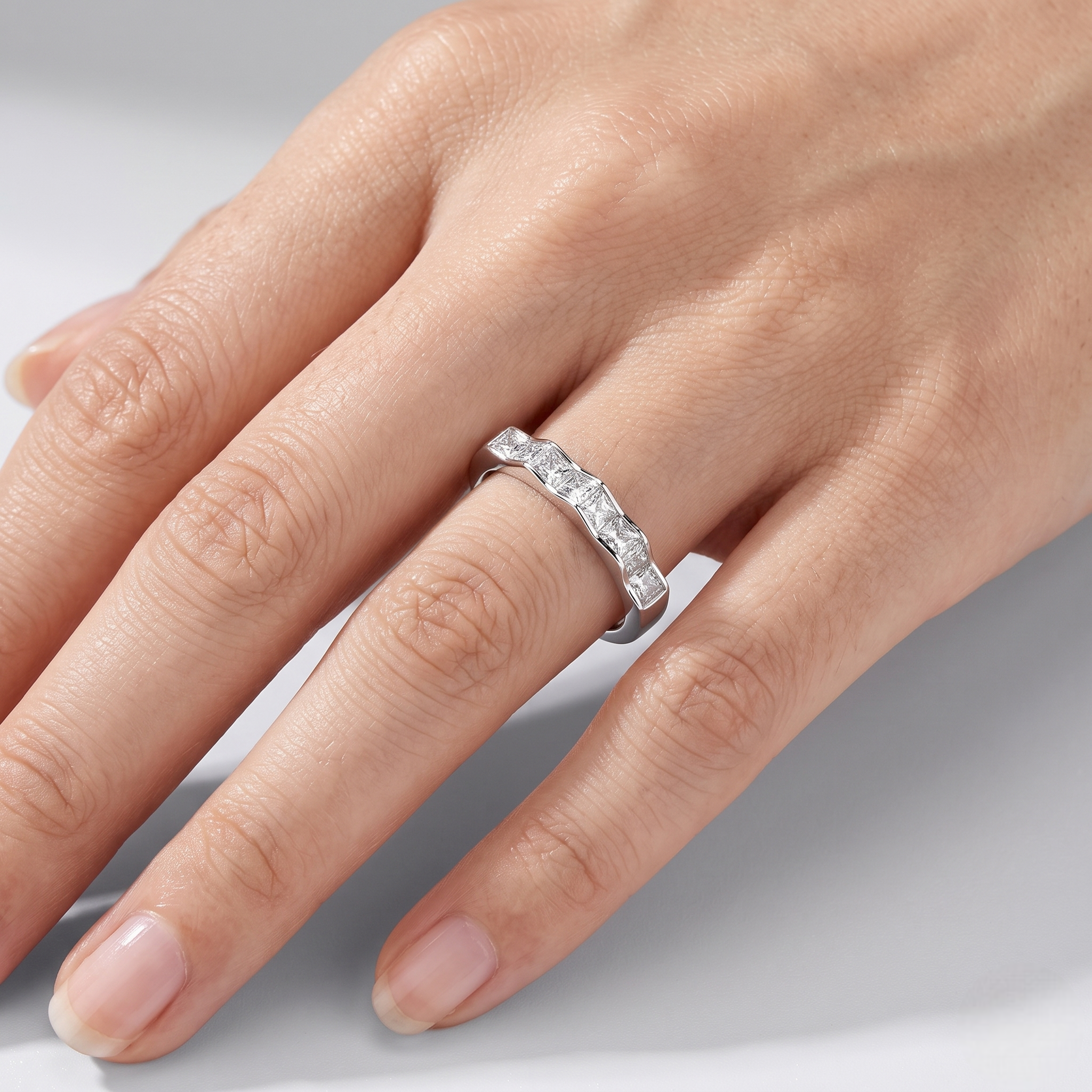 925 Sterling Silver Geometric Princess CZ Band Ring for Women