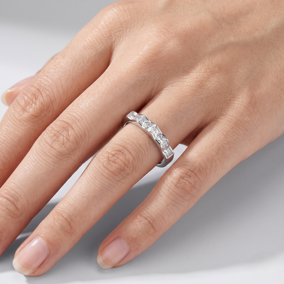 925 Sterling Silver Geometric Princess CZ Band Ring for Women