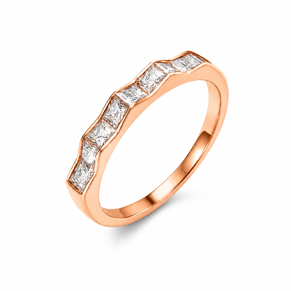925 Sterling Silver Rose Gold Princess CZ Geometric Band Ring for Women