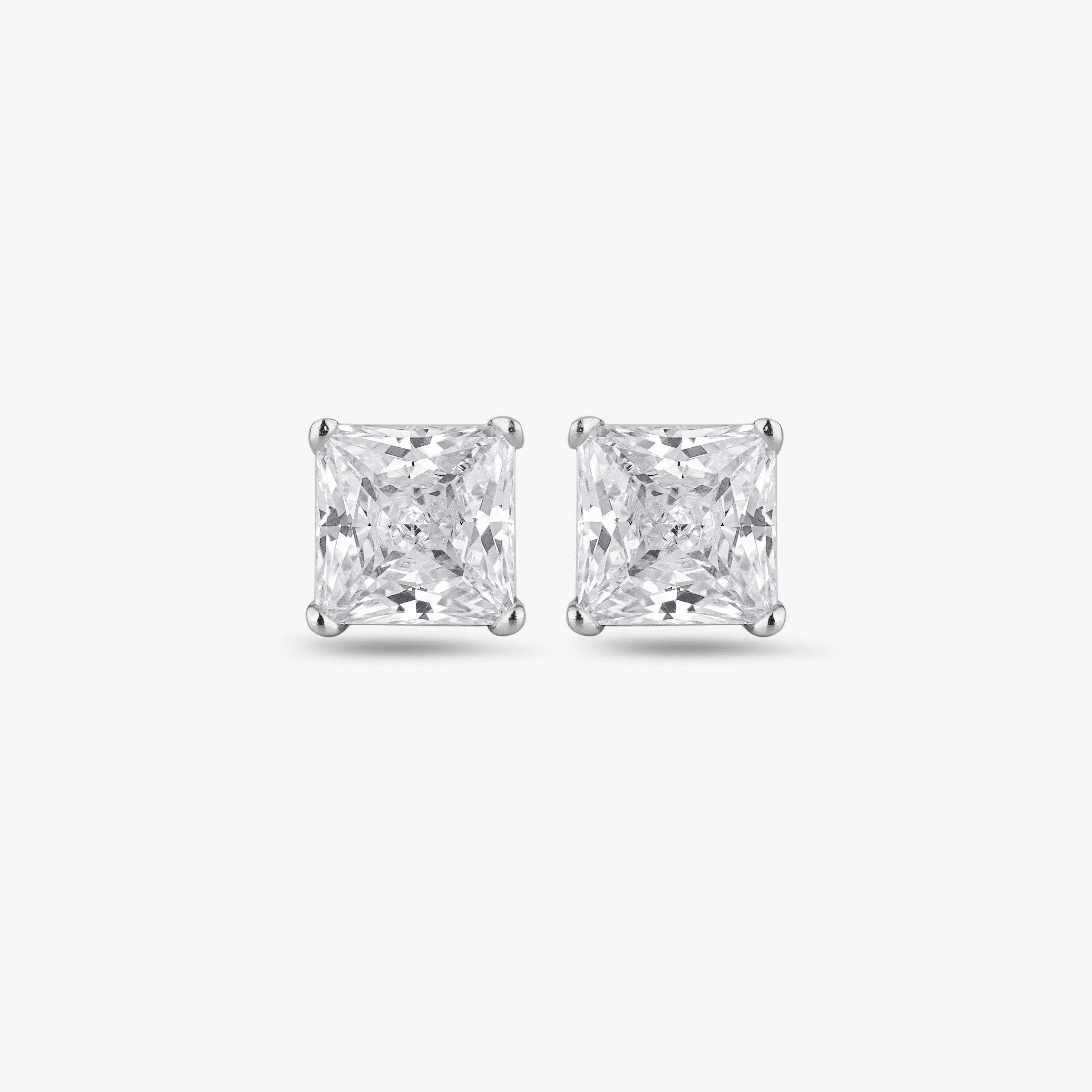 925 Sterling Silver Square Solitaire Stud Earrings for Women - Zilgi Jewels