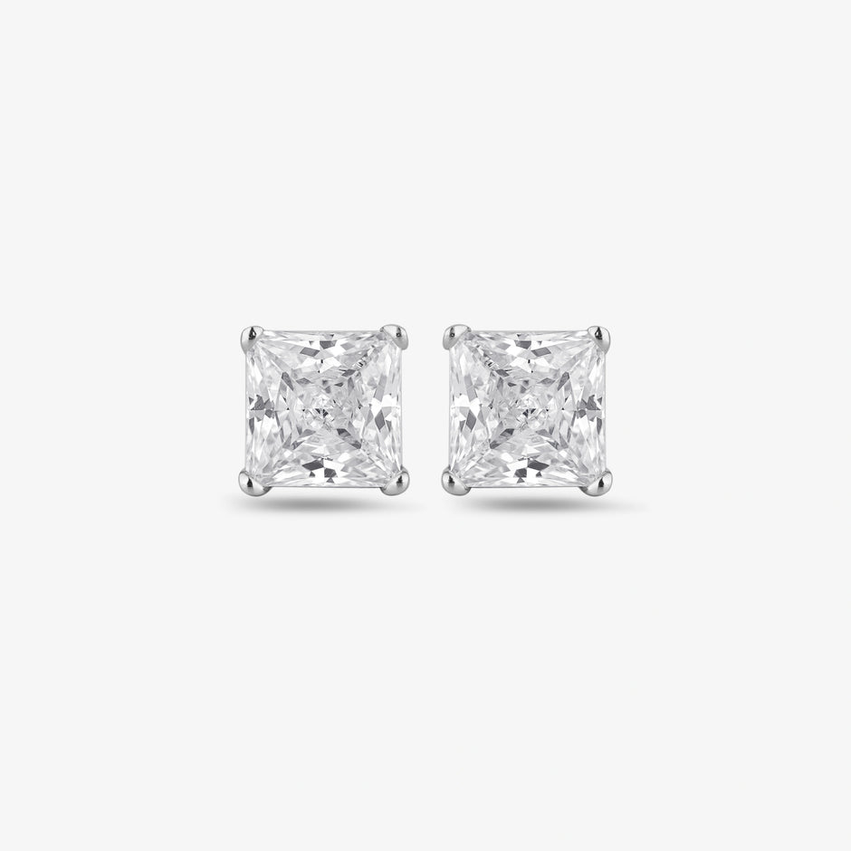 925 Sterling Silver Square Solitaire Stud Earrings for Women - Zilgi Jewels