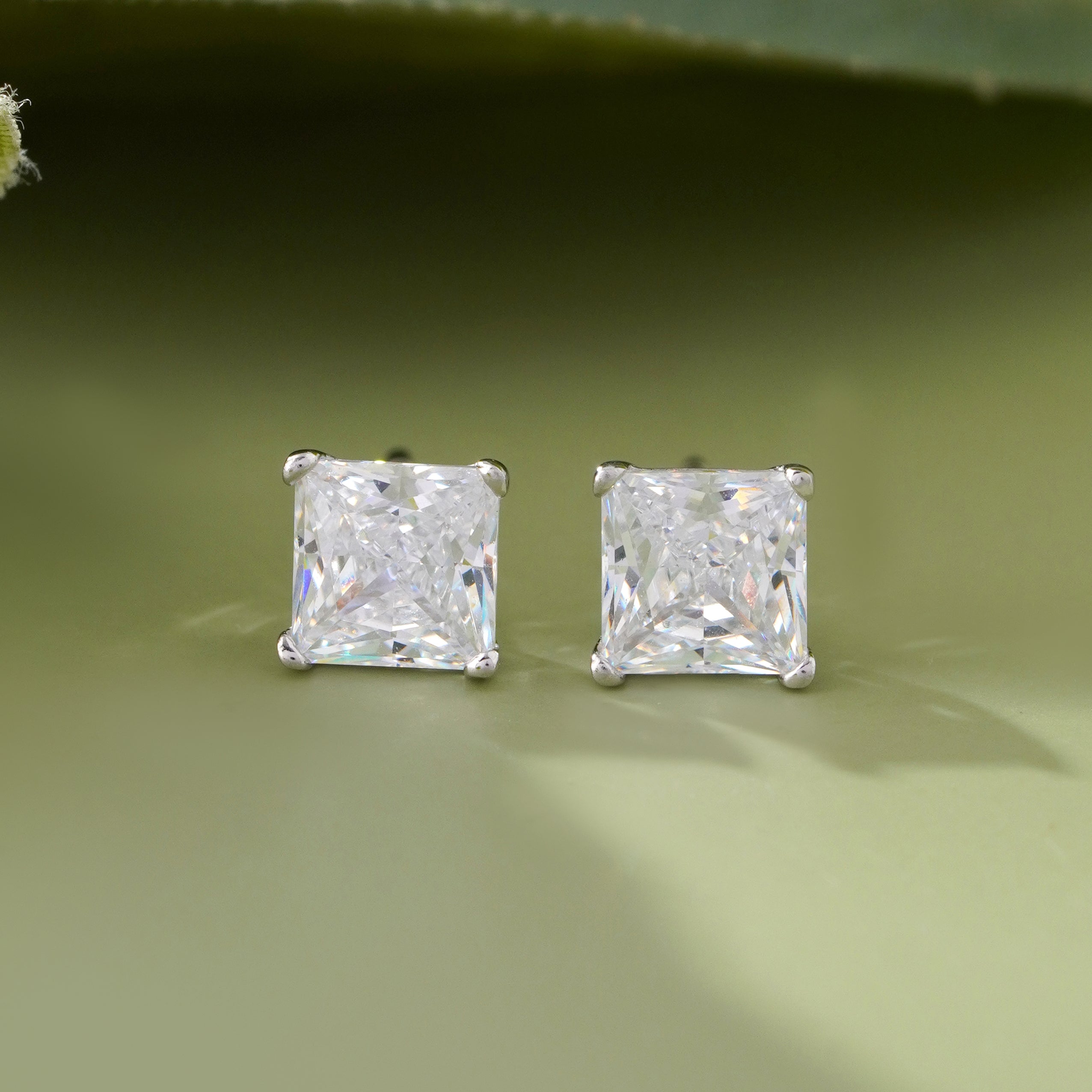 Princess Cut Diamond Style 925 Sterling Silver Stud Earrings for Women