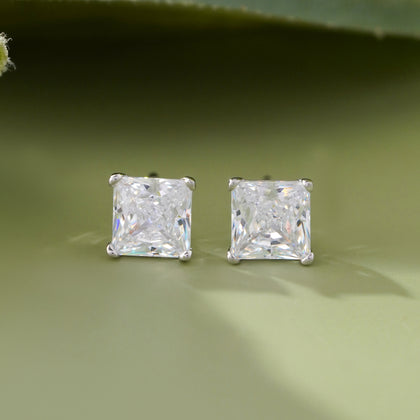 Princess Cut Diamond Style 925 Sterling Silver Stud Earrings for Women