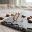925 Sterling Silver Rose Gold Princess Cut CZ Eternity Band Ring on Amethyst Crystal.