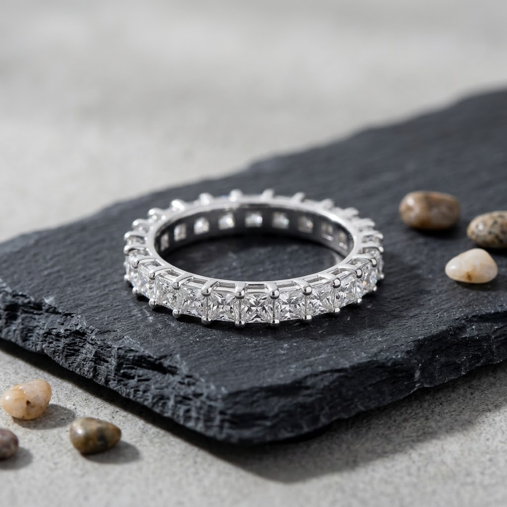 925 Sterling Silver Princess Cut CZ Eternity Band Ring for Women