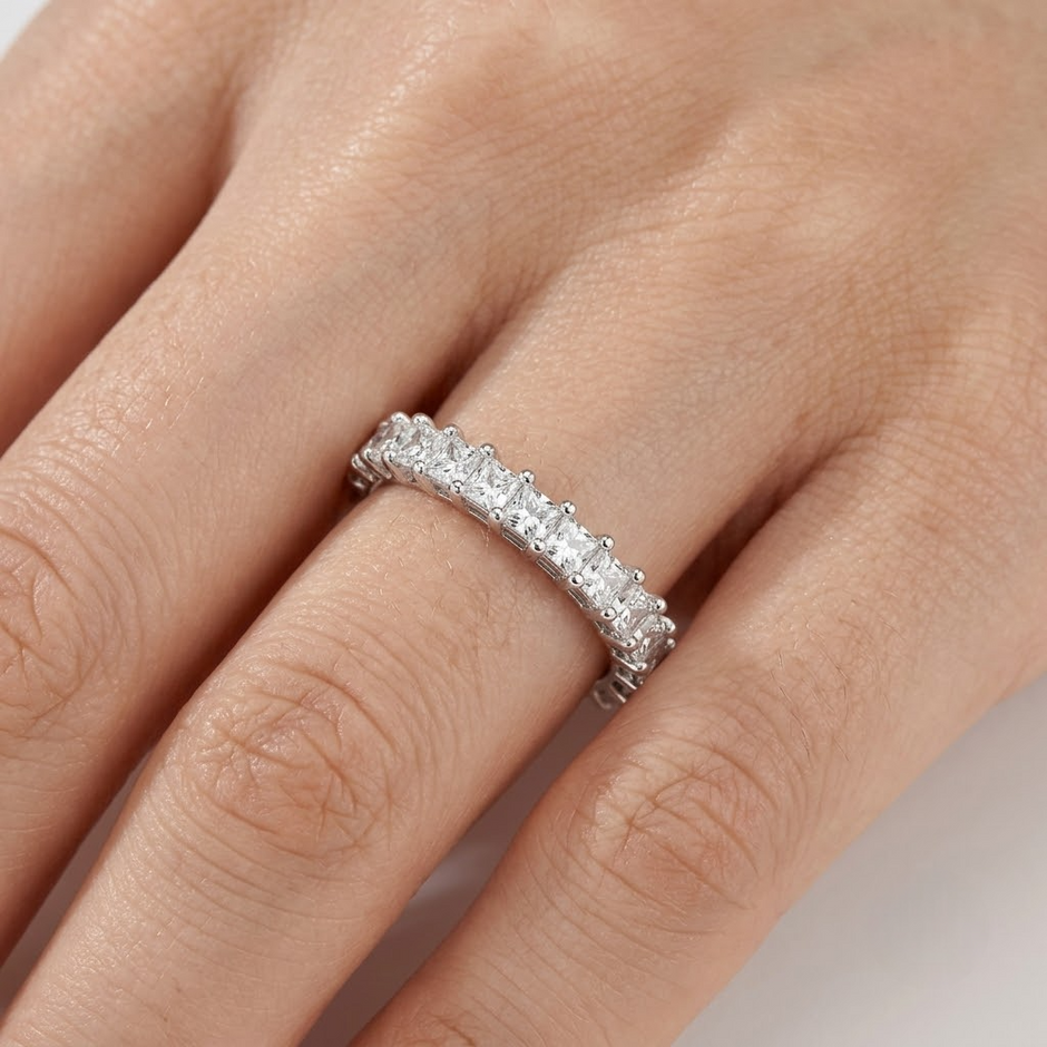 925 Sterling Silver Princess Cut CZ Eternity Band Ring for Women