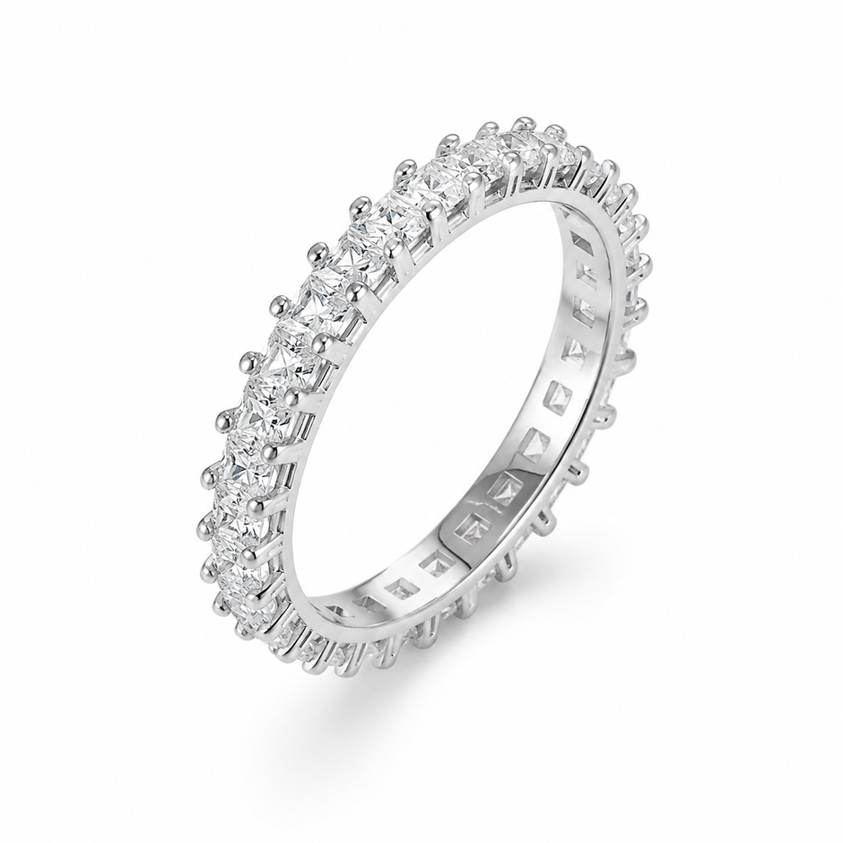 925 Sterling Silver Princess Cut CZ Eternity Band Ring for Women