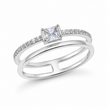 925 Sterling Silver Princess Cut Solitaire CZ Ring with Pavé Band on Crystal Geode Display
