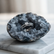 925 Sterling Silver Princess Cut Solitaire CZ Ring with Pavé Band on Crystal Geode Display