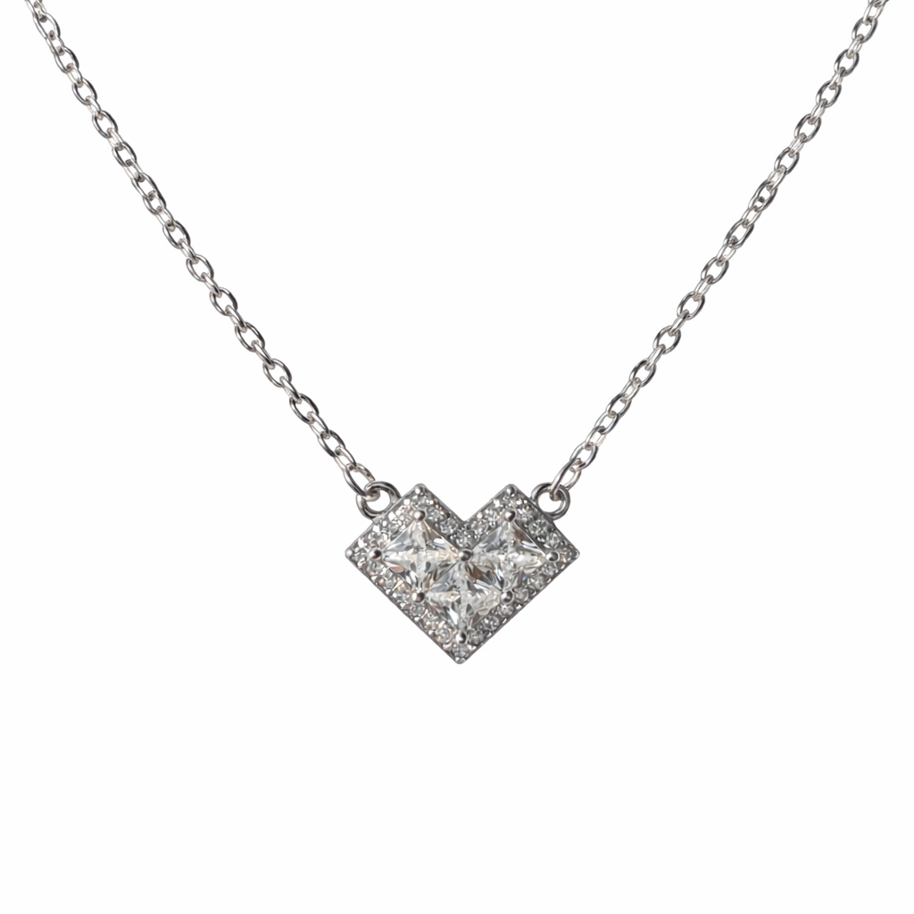 Princess Heart Radiance Diamond 925 Sterling Silver Pendant Chain for Women