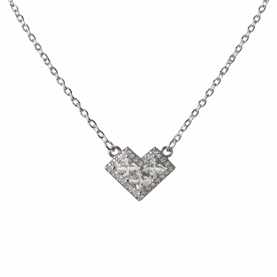 Princess Heart Radiance Diamond 925 Sterling Silver Pendant Chain for Women