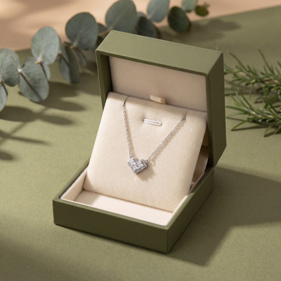 princess heart diamond 925 silver pendant chain