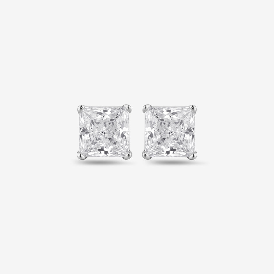 Princess Cut Diamond Style 925 Sterling Silver Stud Earrings for Women