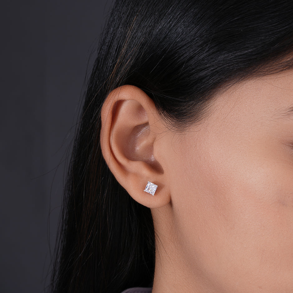 Princess Cut Diamond Style 925 Sterling Silver Stud Earrings for Women