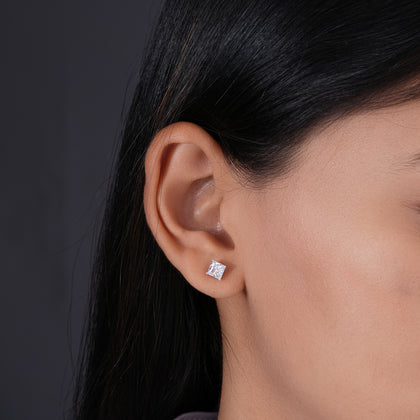 Princess Cut Diamond Style 925 Sterling Silver Stud Earrings for Women