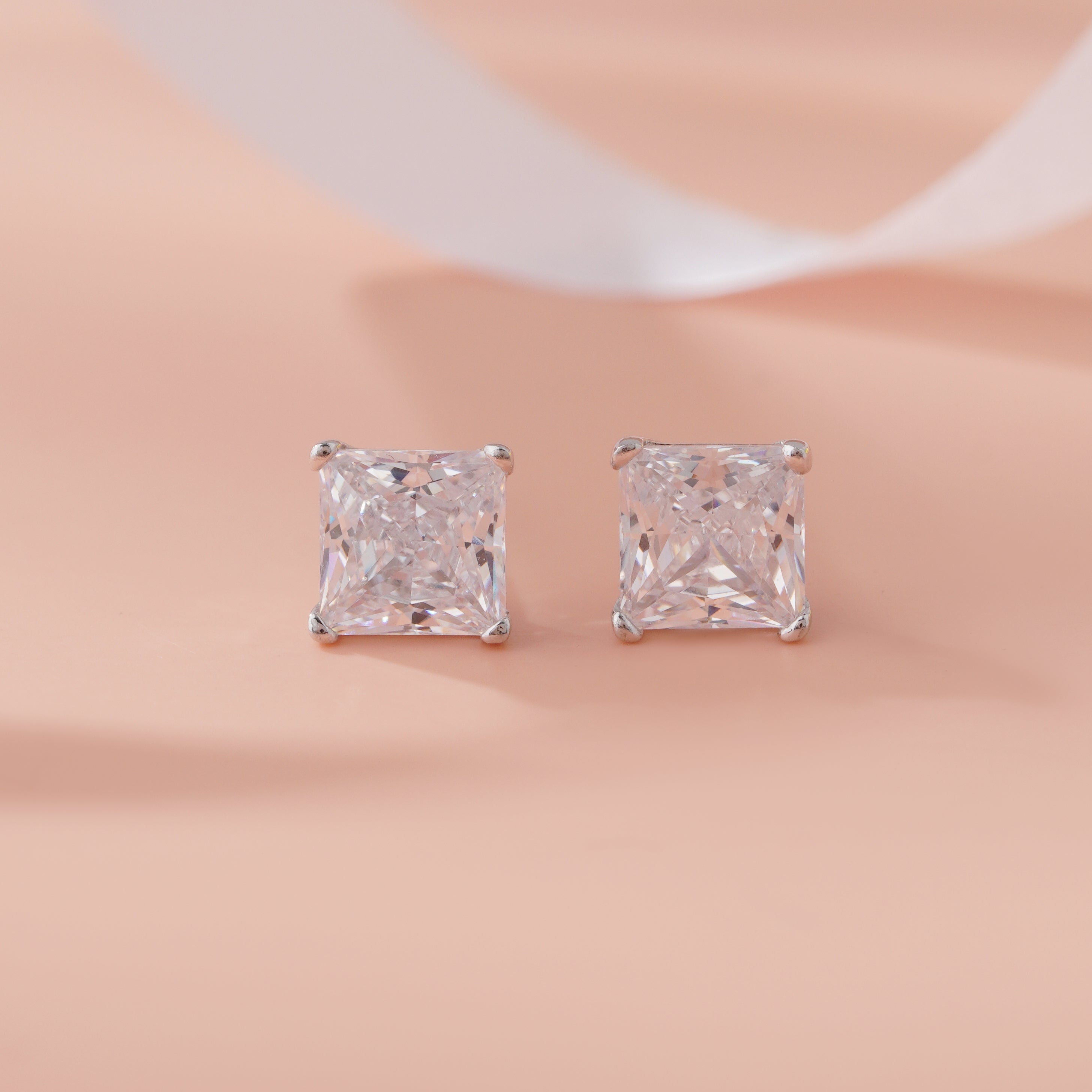 Princess Cut Diamond Style 925 Sterling Silver Stud Earrings for Women