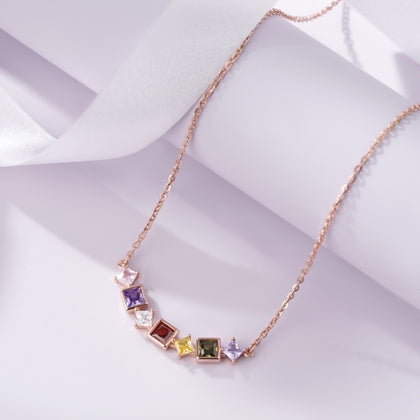 Prism Harmony Multicolor Diamond 925 Rose Gold Pendant Necklace for Women