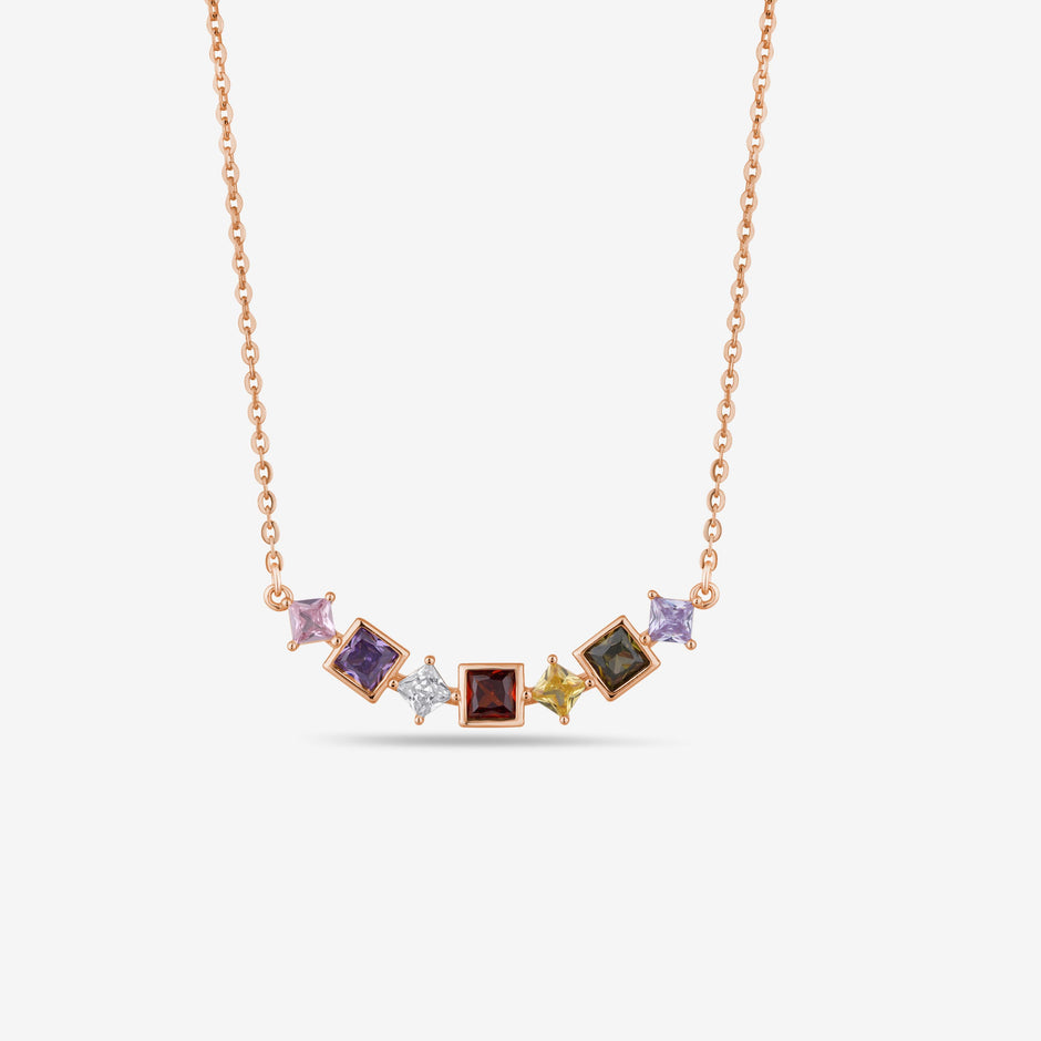 Prism Harmony Multicolor Diamond 925 Sterling Silver Rose Gold Pendant Chain for Women