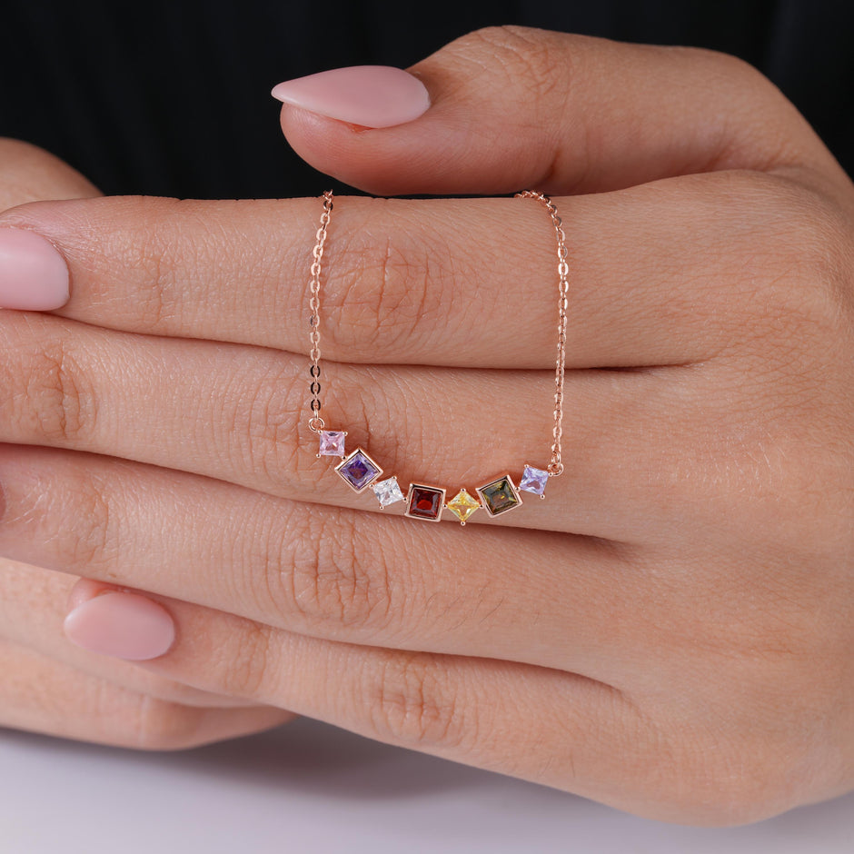 Prism Harmony Multicolor Diamond 925 Sterling Silver Rose Gold Pendant Chain for Women
