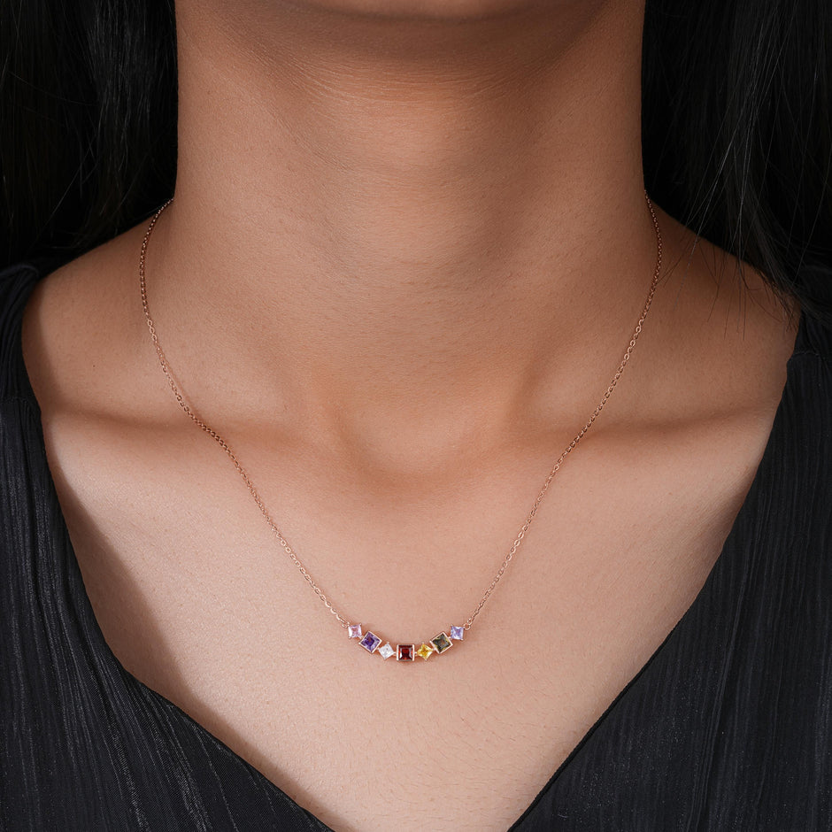 Prism Harmony Multicolor Diamond 925 Rose Gold Pendant Necklace for Women