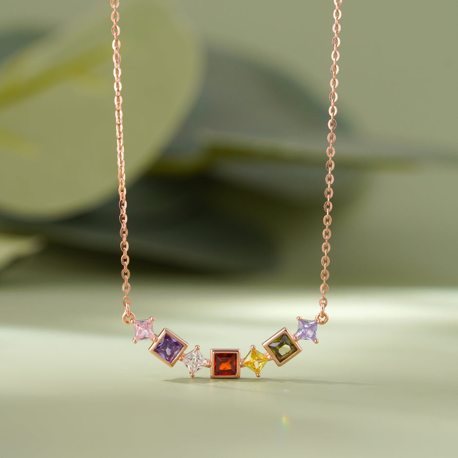 Prism Harmony Multicolor Diamond 925 Sterling Silver Rose Gold Pendant Chain for Women